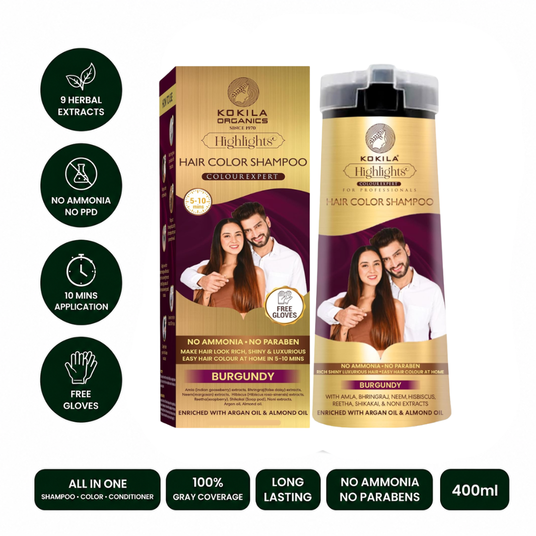 Kokila Hair Color Shampoo Burgundy 400Ml for Men and Women