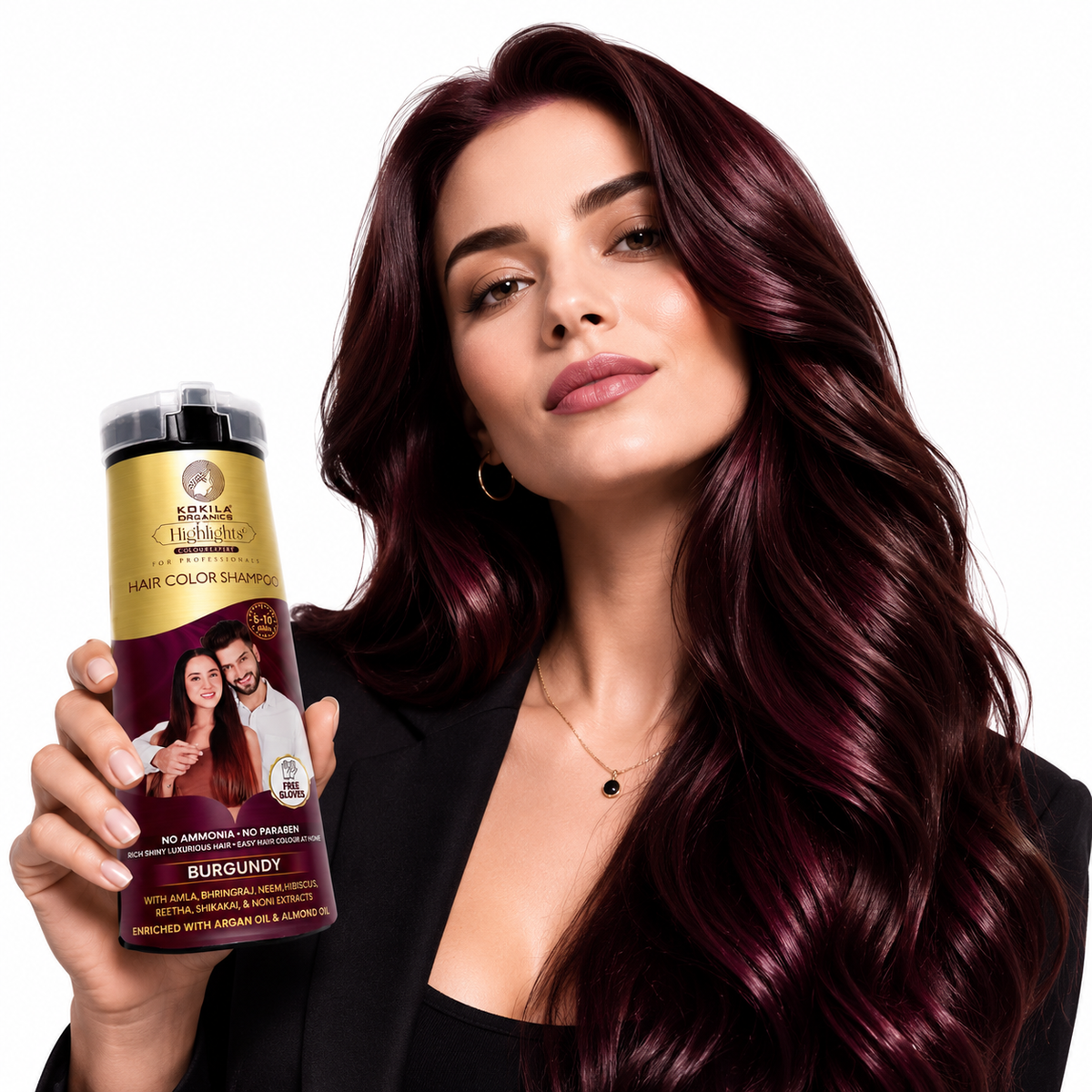 Burgundy 200Ml Kokila Hair Color Shampoo for Men and Women