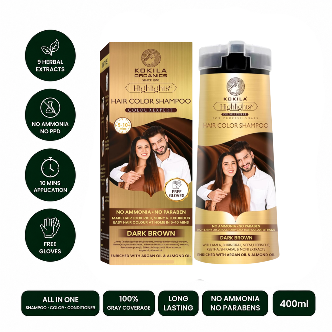 Kokila Hair Color Shampoo Dark Brown 400Ml for Men and Women