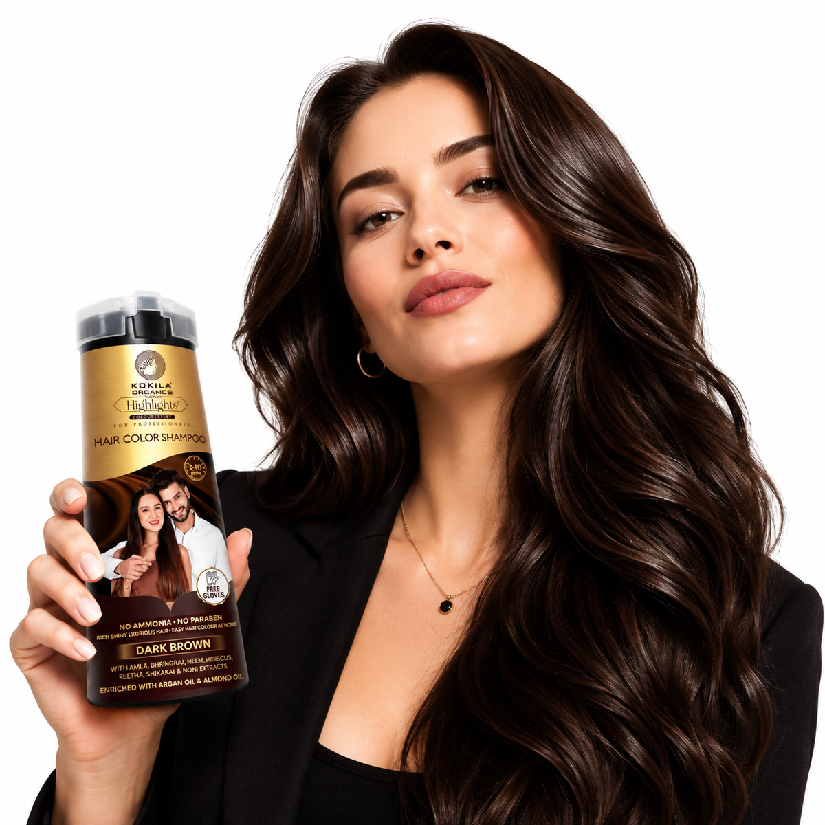 Kokila Hair Color Shampoo Dark Brown 400Ml for Men and Women