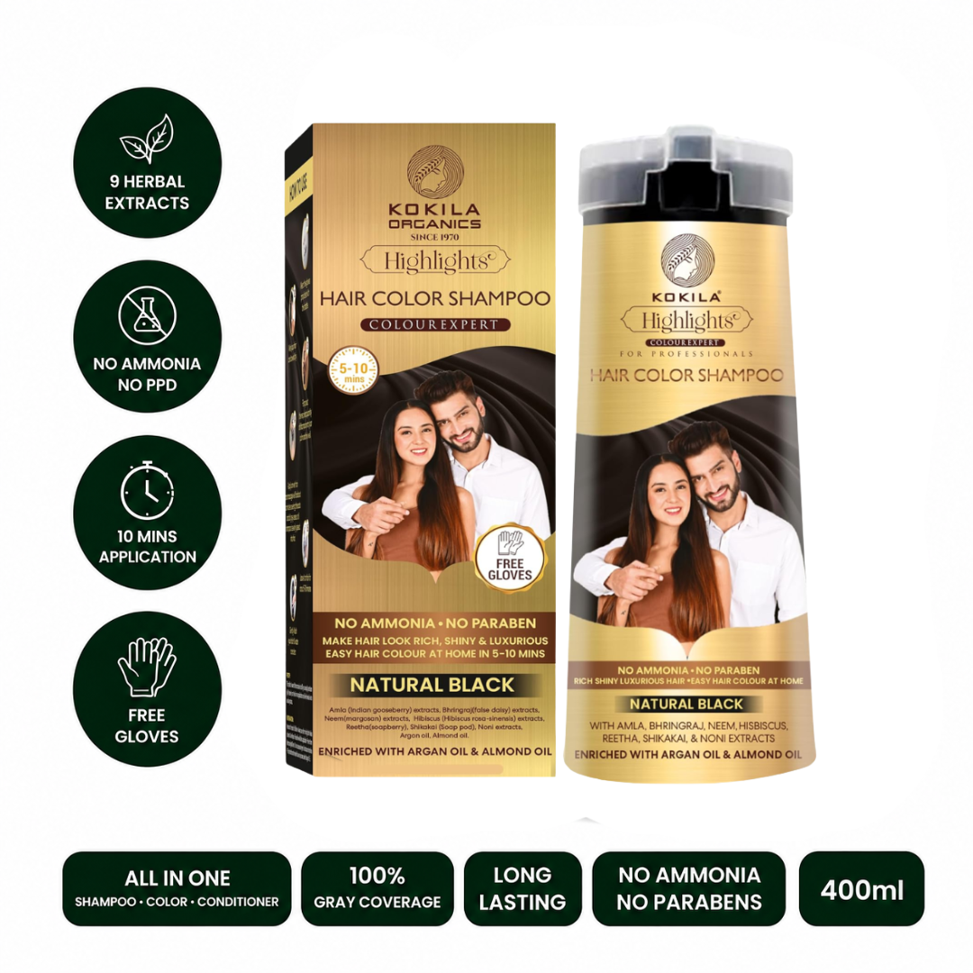 Kokila Hair Color Shampoo Natural Black 400Ml for Men and Women