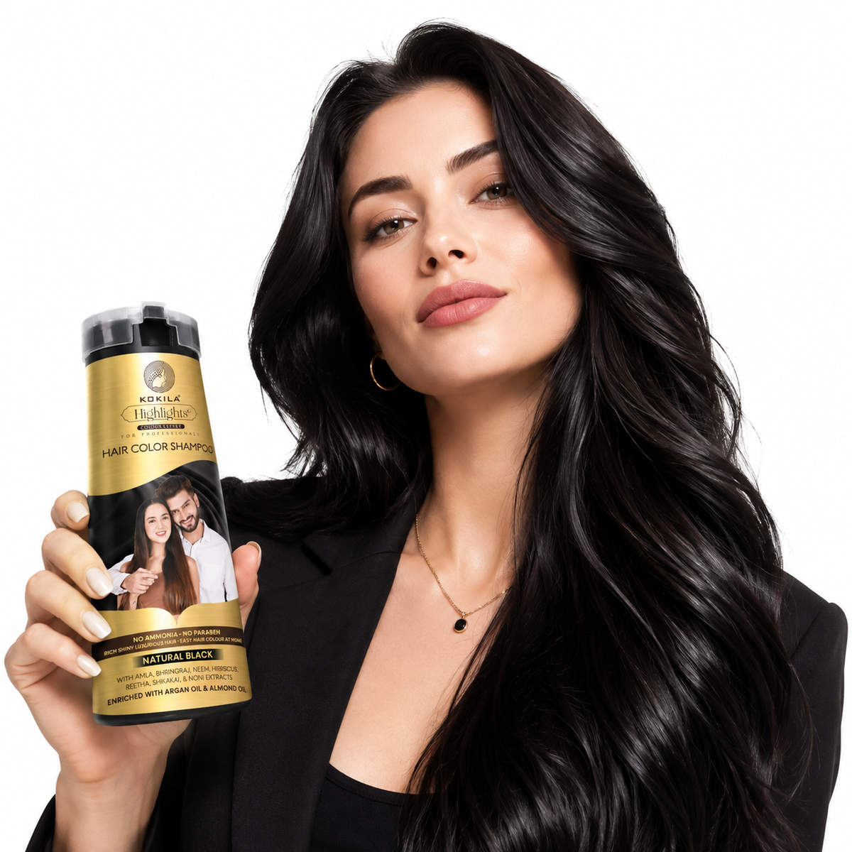 Natural Black 200Ml Kokila Hair Color Shampoo for Men and Women