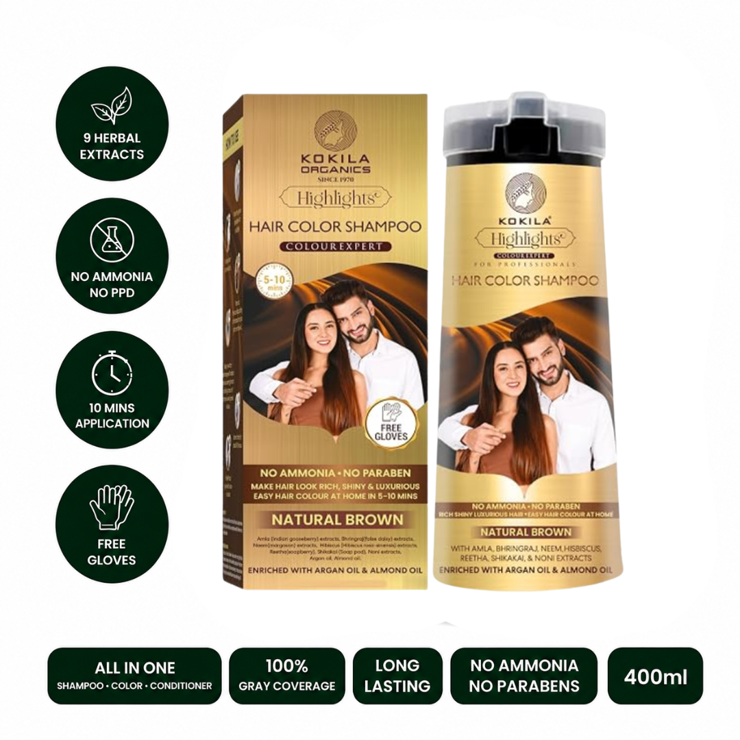 Kokila Hair Color Shampoo Natural Brown 400Ml for Men and Women