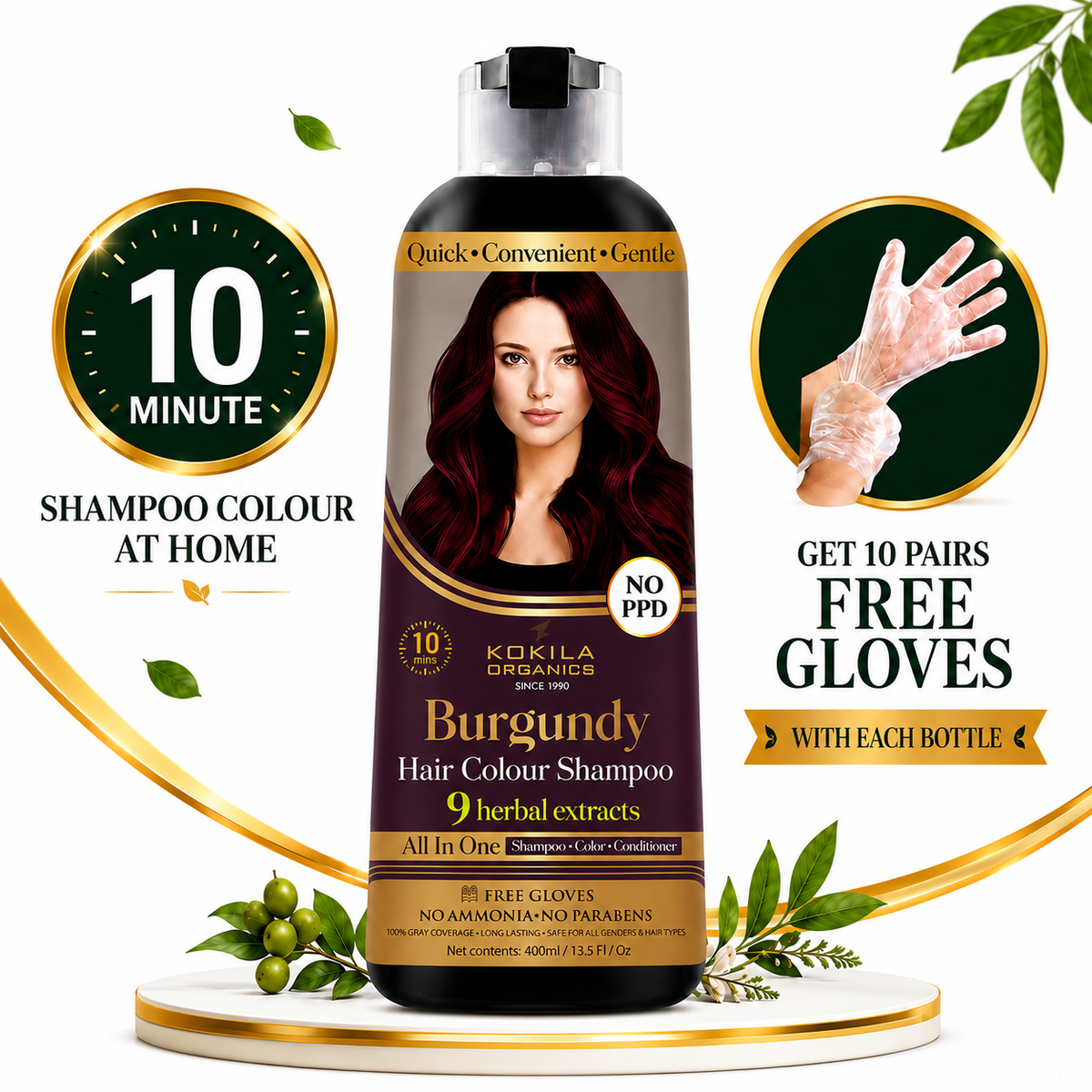 Kokila NO PPD Shampoo Hair Colour - Burgundy 400ml for Women and Men
