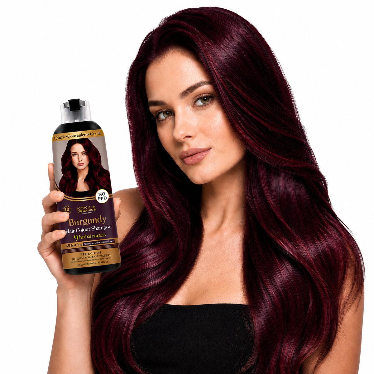 Kokila NO PPD Shampoo Hair Colour - Burgundy 400ml for Women and Men