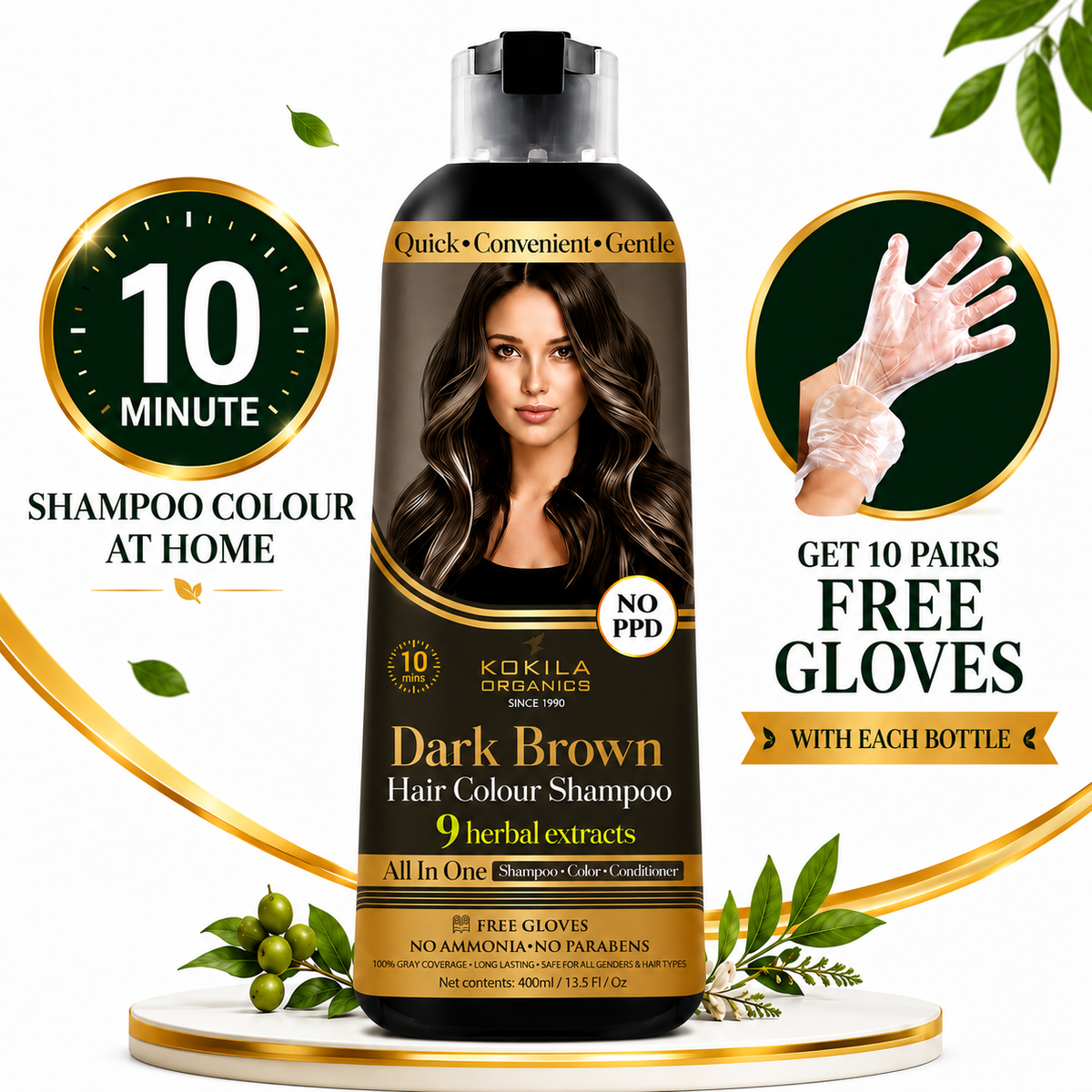 Kokila NO PPD Shampoo Dark Brown Hair Colour 400ml for Women and Men