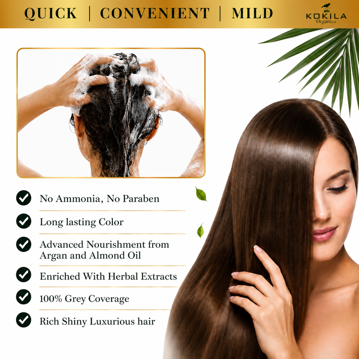 Kokila NO PPD Shampoo Dark Brown Hair Colour 400ml for Women and Men
