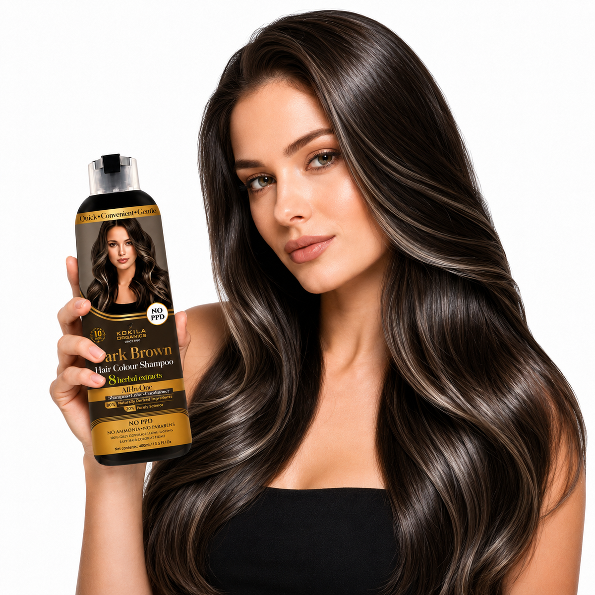 Kokila NO PPD Shampoo Dark Brown Hair Colour 400ml for Women and Men