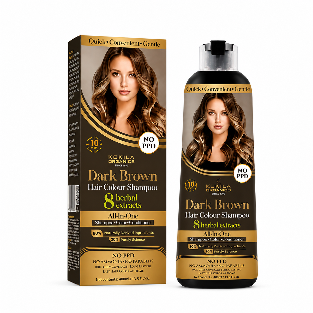 Kokila NO PPD Shampoo Dark Brown Hair Colour 400ml for Women and Men