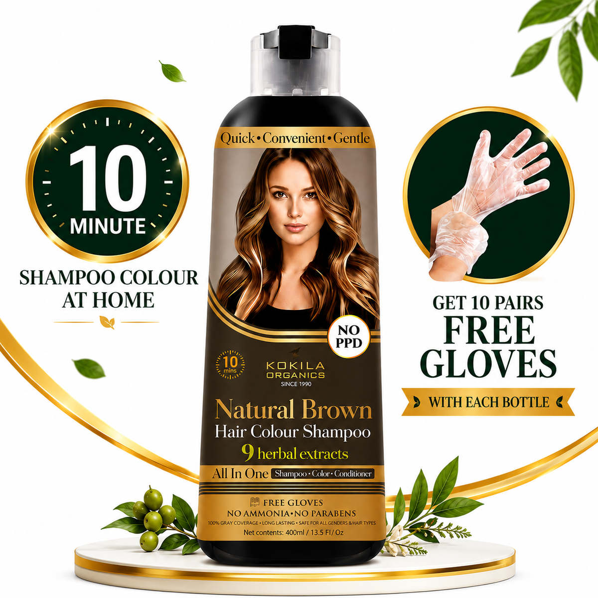 Kokila NO PPD Shampoo Natural Brown Hair Colour 400ml for Women and Men