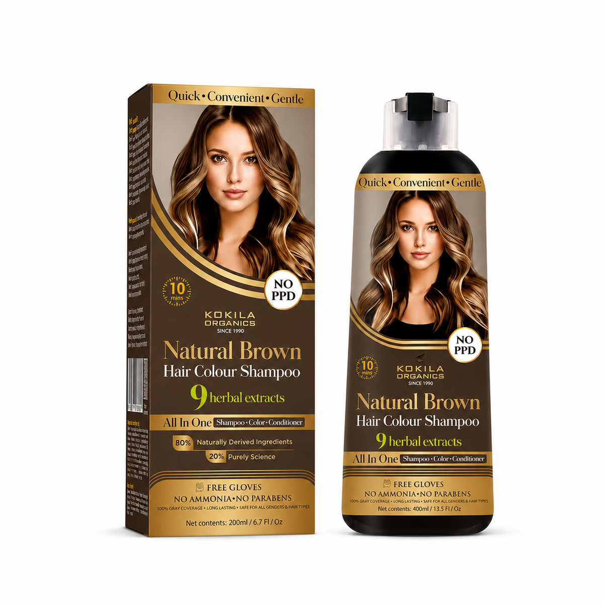Kokila NO PPD Shampoo Natural Brown Hair Colour 400ml for Women and Men