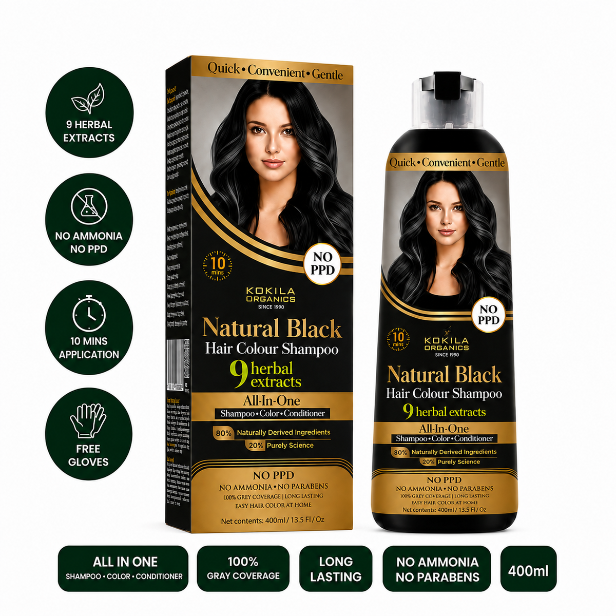 Kokila NO PPD Shampoo Hair Colour Natural Black Colours Hair For Women and Men