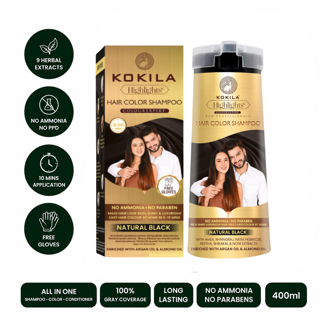 Kokila Hair Color Shampoo Black Color 400Ml for Men and Women