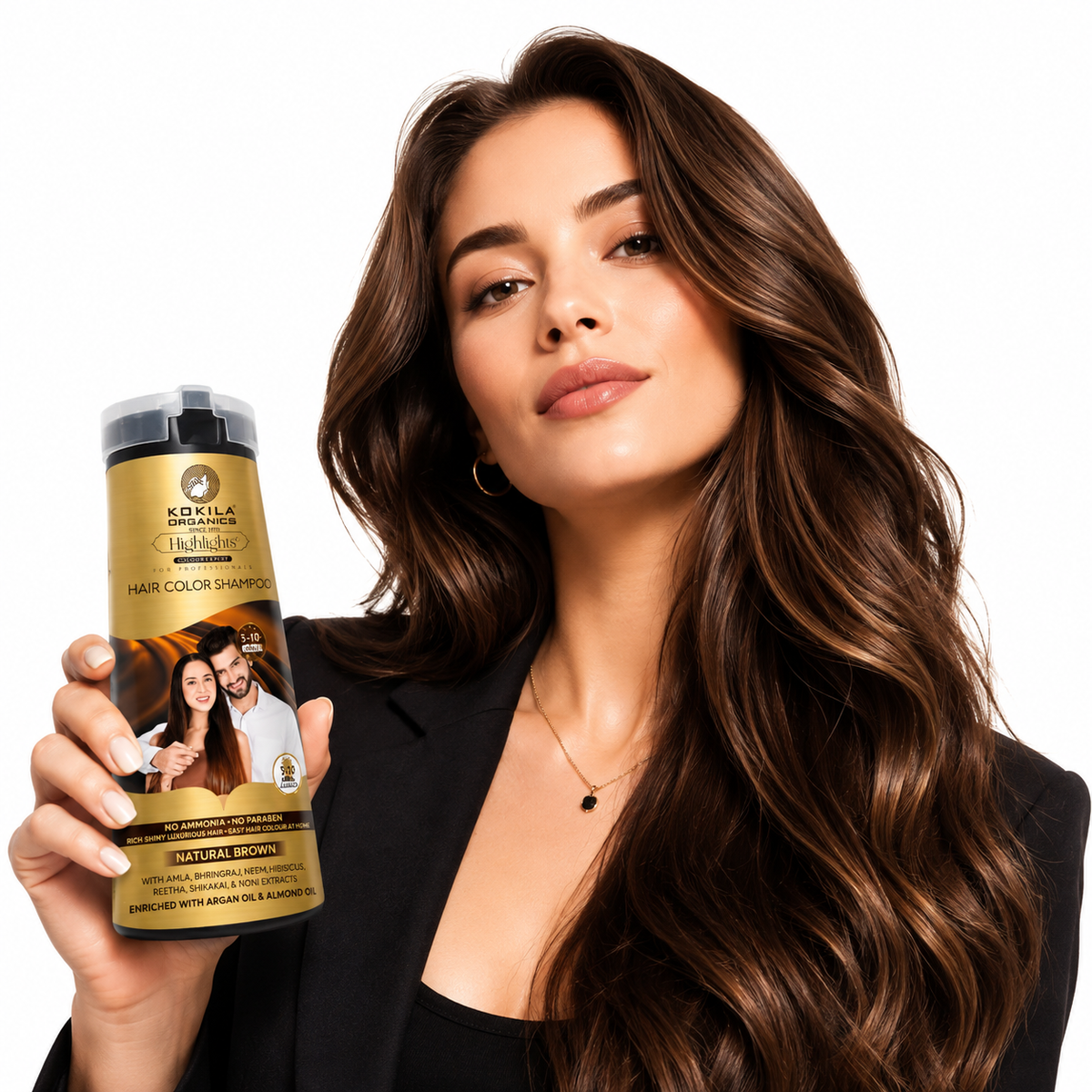 Natural Brown 200Ml Kokila Hair Color Shampoo for Men and Women